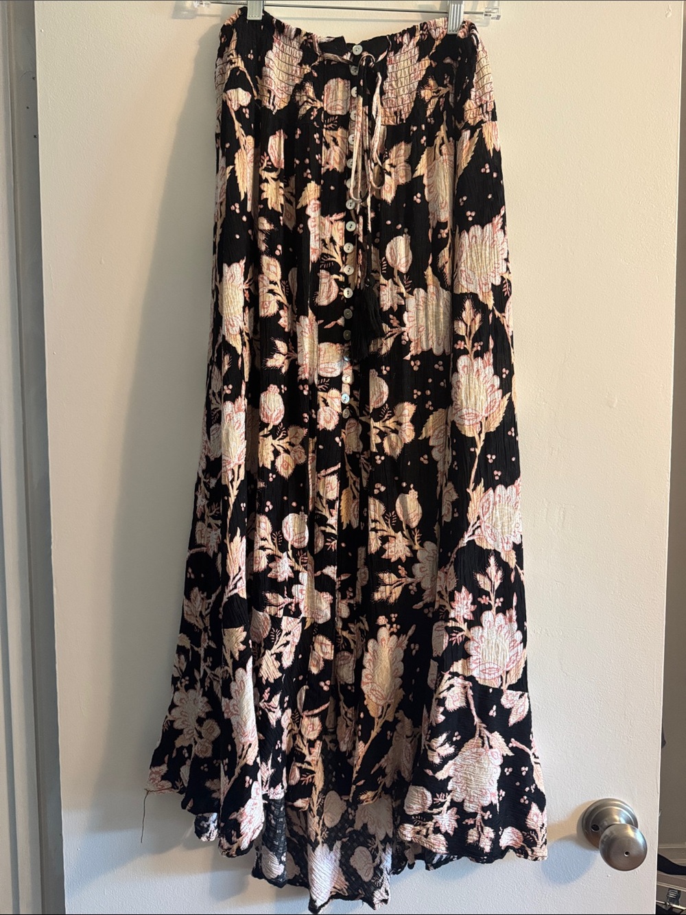 Rachel Zoe Black Maxi Skirt with Pink and Cream Floral Print